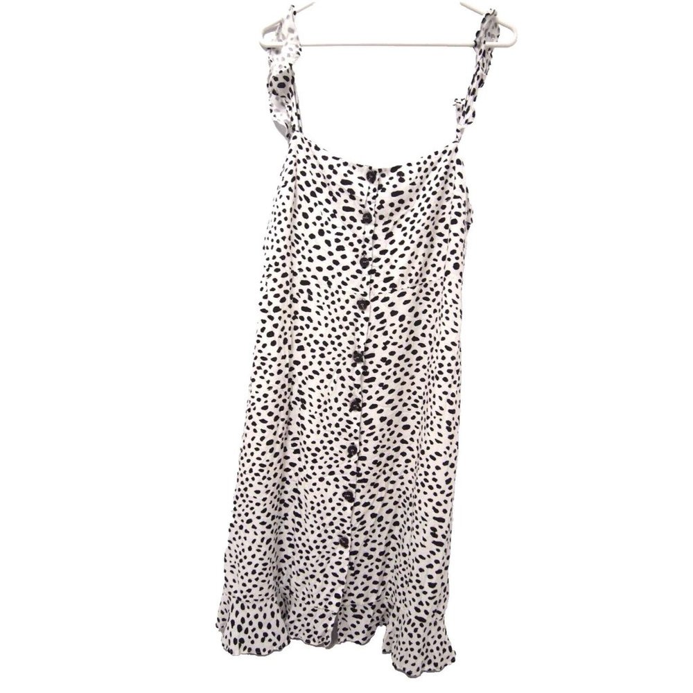 Lush Womens Dress L Button Front Shirt Tank White Black Polka Dot Ruffle Strap